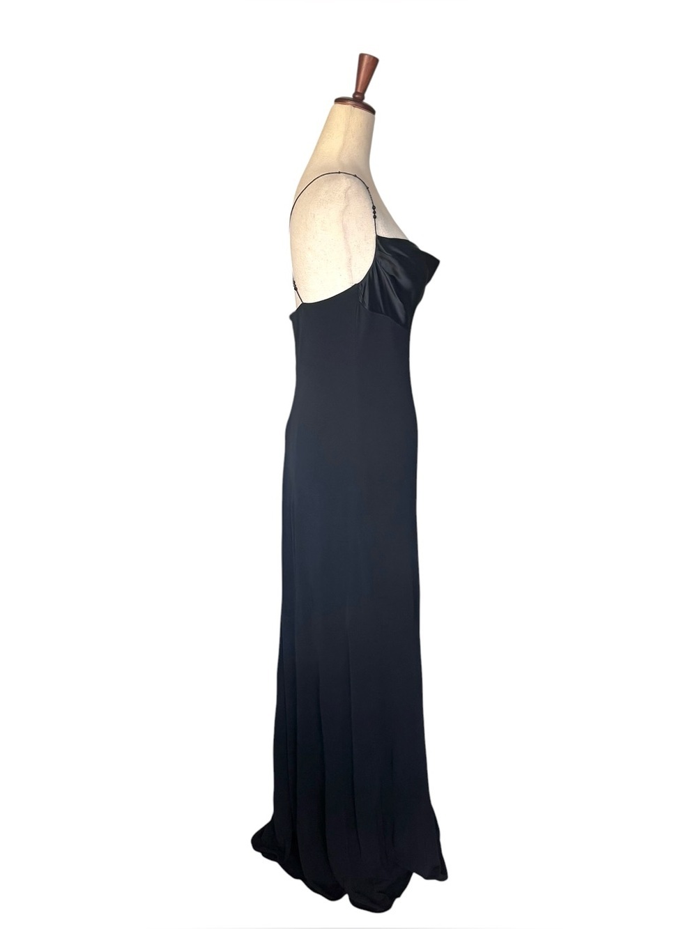 Vintage 90s Laundry Black Slip Maxi Dress Gown Beaded Straps Minimal Formal sz 6 - Picture 5 of 16